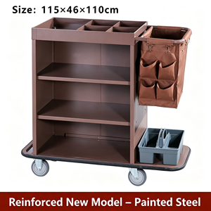 Carrito de Limpieza Multiusos para Conserjería, Carro de Limpieza Comercial con Soporte para Bolsas de Basura, Cubos Desmontables y Estante de Almacenamiento - Product Image 2