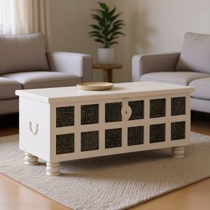 Mesa de Centro de Madera de Acacia Blanca con Almacenamiento, 43.3 Pulgadas, Diseño Elegante con Tapa, Muebles para Sala de Estar - Product Image 2