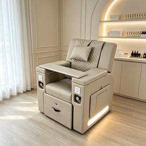 Beige <b>Pull</b>‑Out Foot Basin Pedicure Spa Chair With Rolling Massage Electric Recliner LED <b>Light</b> Manicure Table Nail Salon Beauty - Product Image 3
