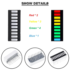 Aismartlink 10 đoạn dẫn thanh đồ thị hiển thị màu đỏ vàng xanh xanh chỉ báo Thanh màu + 6 cái Dip-20 ổ cắm - Product Image 3