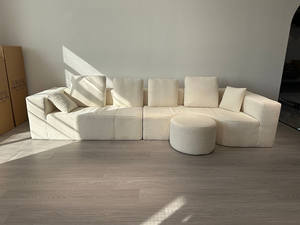 Sofá Modular Comprimido Sin Marco de Felpa <span class=keywords><strong>Blanca</strong></span> de Alta Densidad, Ligero, Desmontable, con Otomana a Juego, Sofá Minimalista en Forma de L para Villa - Product Image 3