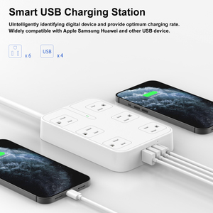 Multiprise SL-806S avec 6 prises largement espacées, extension avec 3 ports USB, prise plate, 1400 <span class=keywords><strong>joules</strong></span>, cordon d'extension de 6 pieds, montage mural - Product Image 3