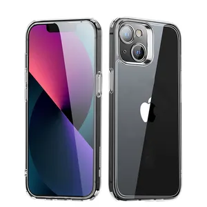 Iphone14用クリアダイヤモンドガラス防水電話ケースI電話用超薄型透明携帯電話バッグ & ケース13 promax