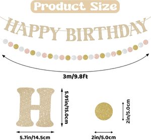 Pancarta de <span class=keywords><strong>Feliz</strong></span> Cumpleaños, Decoraciones de Fiesta de Cumpleaños en Dorado Champán, Letreros Brillantes para Fiesta con Círculo para Puerta o Pared - Product Image 2