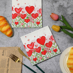 Printed Heart Floral Paper Napkins 330mmx330mm For Birthday Parties Disposable Tissues - Product Image 1