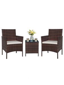 Ensemble de mobilier d'extérieur 3 pièces pour patio et jardin Ensemble de <span class=keywords><strong>table</strong></span> et chaises d'extérieur avec cadre en métal tissé en osier PE Vente directe - Product Image 3