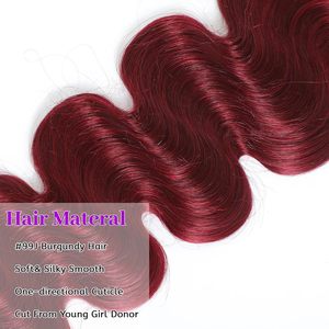 Extensioni per <span class=keywords><strong>capelli</strong></span> umani 99J Rosso Vino Ondulati, Fasci di <span class=keywords><strong>capelli</strong></span> vergini indiani grezzi 15A a doppia trama, Fasci Remy Borgogna - Product Image 4