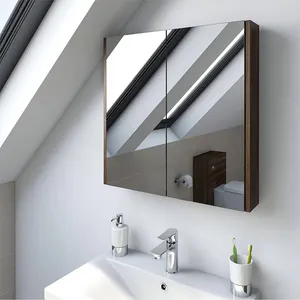 Espejo metálico iluminado inteligente para dormitorio, armario de medicina para tocador de baño, esquina de gran tamaño, 35,5 pulgadas, IP44, nuevo modelo