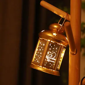 L lanterna de lua e estrela do Ramadã decorações com luzes castiçais Eid Mubarak decoração islâmica retrô muçulmano lanternas de cavalo