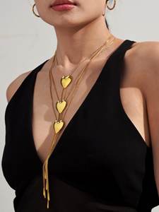 <span class=keywords><strong>สร้อย</strong></span>คอผู้หญิงทันสมัยพร้อมจี้รูปหัวใจแบบดึงออกได้ พื้นผิวเรียบเนียน สายโซ่เชื่อมต่อทันสมัย ทำจากสแตนเลส เครื่องประดับสไตล์ส่วนตัว - Product Image 2