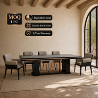 Ensemble de table à manger moderne en bois noir et or rose de luxe, table rectangulaire 8 places, chaises rembourrées pour hôtel, restaurant