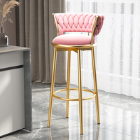 Tabouret de bar de luxe moderne pour cuisine, chaise haute avec structure en métal doré et revêtement en velours et cuir – Meuble de table réglable en plastique