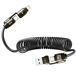 Câble de données de voiture 4-en-1 à ressort 240W à charge rapide <span class=keywords><strong>avec</strong></span> connecteurs USB-A/Type-C compatible CarPlay <span class=keywords><strong>iPhone</strong></span> et iPad - Product Image 4