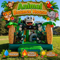 Château gonflable commercial sur le thème de la jungle pour enfants, idéal pour les fêtes de jardin, avec toboggan et zone de saut, à vendre