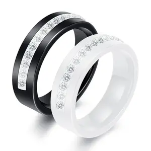 Toptan yeni tasarım moda hediye bir satır zirkon ile seramik yüzük 6mm düğün nişan takı yüzükler