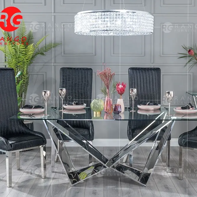 Cam yemek masası temperli cam modern yemek masası seti yemek odası mobilyası PG003