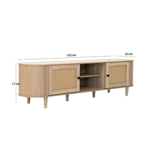 Curve Design <strong>TV</strong> Cabinet Living Room <strong>TV</strong> Stand Entertainment Center with Two <strong>Rattan</strong> Decor Doors &amp; Shelves <strong>TV</strong> <strong>Unit</strong> for Living Room - Product Image 6