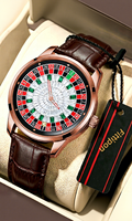 Montre pour homme GMS avec logo personnalisé OEM, mécanique de luxe, résistante à l'eau 30M, boîtier en alliage, bracelet en cuir, cadran brillant avec pierres, style business