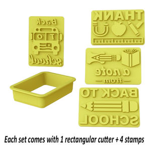 Ensemble de découpoirs à biscuits écologiques pour la rentrée scolaire - Cadre rectangulaire avec 5 tampons interchangeables pour la reconnaissance des enseignants, pour la pâte à sucre - Product Image 4