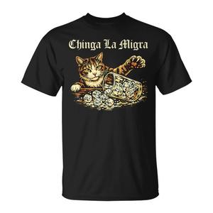 T-shirt Chinga La Migra Cat girocollo a maniche corte vintage unisex per adulti, abbigliamento promozionale - Product Image 1
