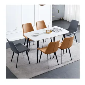 Ensembles de salle à manger rectangle table à manger en acier inoxydable doré et 6 chaises ensemble de salle à manger ensemble de tables à manger italiennes de luxe modernes
