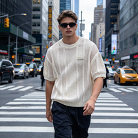 Pull court en maille ajourée pour homme, col rond oversize, style streetwear, avec étiquette personnalisée, marque OEM sur mesure
