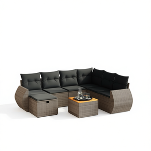 Ensemble de canapés de jardin en rotin moderne 6 places, mobilier d'extérieur résistant aux intempéries, design contemporain, couleur grise - Product Image 1