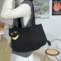 Bolso de Lona con Diseño de Gatito de Dibujos Animados, Lindo y Adorable, Bolso de Hombro para Mujer, Estudiante, de Capacidad Media, para Compras, con Cierre Abierto, para Uso Diario