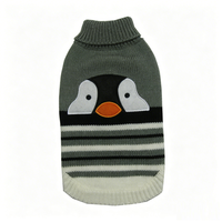 Pull en acrylique doux pour animaux de compagnie, motif visage de pingouin, tricoté rayé, col roulé pour chien, vêtement chaud d'hiver