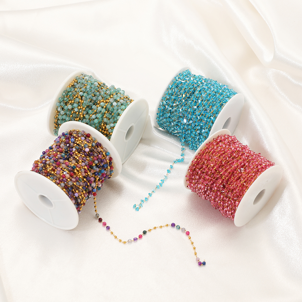 3mm Natural Stone Chain Crystal Chain Stainless Steel Bead Chain Necklace Ankle Bracelet Jewelry Making Accessories Supplies