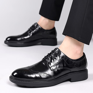 Black Leather Round Toe Oxford Dress Shoes Lace-Up Solid Color Office Career All Seasons wholesale Proxy payment - Product Image 3