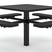 Table de pique-nique carrée noire OEM 72 pouces avec chaises, ensemble robuste pour jardin/terrasse, table de camping avec bancs, en métal expansé