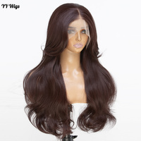 Swiss Lace 13x6 Futura Cheveux Synthétiques Lace Front Perruque Longue 33 # Brun Corps Vague Résistant À La Chaleur Sans Colle Demi Main Attachée Perruque Femme