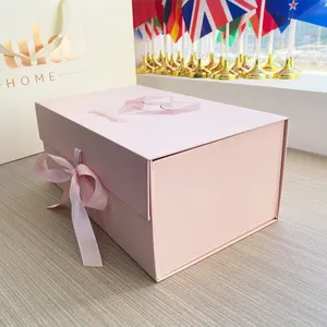 Confezione regalo con nastro prodotto di lusso personalizzato confezione regalo confezione di abbigliamento per gioielli scatola di carta rosa magnetica