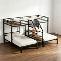 Lit en métal triple superposé Cadre robuste Échelles sécurisées Garde-corps Durable Gain de place pour les chambres partagées-Disponible Simple Queen Size