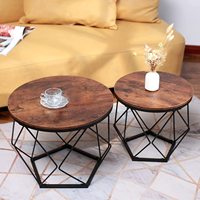 Décoration de salon cadre en fer Table basse industrielle en bois et cadre en bois Table basse d'accent noir Tables d'appoint basses