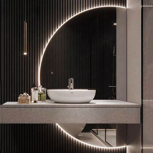 Trang chủ trang trí hình tròn Backlit phòng tắm <span class=keywords><strong>Vanity</strong></span> gương hiện đại nửa mặt trăng Led Gương trang điểm với cảm biến cảm ứng chuyển đổi - Product Image 1