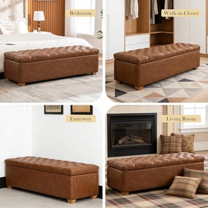 New PU Upholstered Storage End of Bed Bench Tufted Flip-Top Accent Window Bench Footrest <strong>Stool</strong> <strong>Ottoman</strong> with Legs for Bedroom - Product Image 6