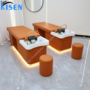 Kisen Smart Salon Shampoo Bed Head Spa Equipment Hair Wash Machine with Water Circulation Arch Fumigation Dome Led Light <b>Stool</b> - Product Image 3