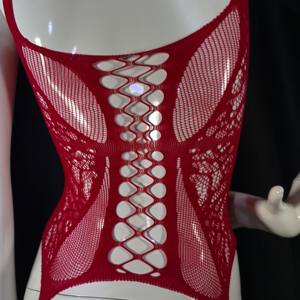ชุดบอดี้สูทตาข่ายเซ็กซี่สำหรับผู้หญิง สีแดงร้อนแรง เป้า<span class=keywords><strong>เปิด</strong></span> โชว์หลัง ประดับคริสตัล ดีไซน์โปร่งบาง ฟรีไซส์ - Product Image 6
