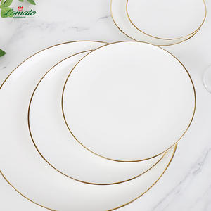 Plato de Porcelana Cerámica Ecológica de Lujo Blanco con Borde Dorado, Diseño Plano Moonlight para Uso en Restaurantes y Hoteles de Alta Gama - Product Image 2