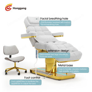 Tempat Tidur Pijat Elektrik Salon Kecantikan Kosmetik Mewah Stainless Steel Emas 3 Motor untuk Bulu Mata, Pijat, dan Perawatan Wajah - Product Image 4