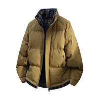 Manteau d'hiver matelassé à carreaux pour hommes, col montant, fermeture éclair et boutons-pression, poches latérales zippées, coupe ample, résistant au froid