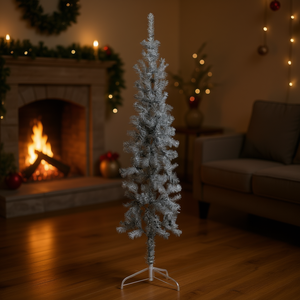 Sapin de Noël artificiel mince argenté de 1,80 m avec support – Décoration intérieure élégante pour les fêtes - Product Image 2