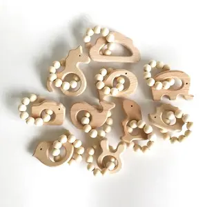 Carino perline massaggiagengive in legno naturale anello giocattoli dentizione per bambini braccialetto di perline in Silicone di legno braccialetto masticabile a forma di animale