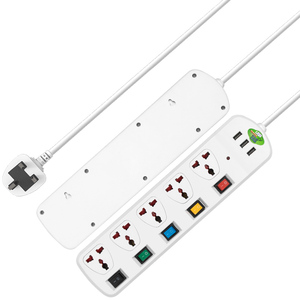 Tira de alimentación USB blanca, interruptor independiente de 5 vías, cable de extensión de enchufes universales de sobremesa, fabricante - Product Image 2