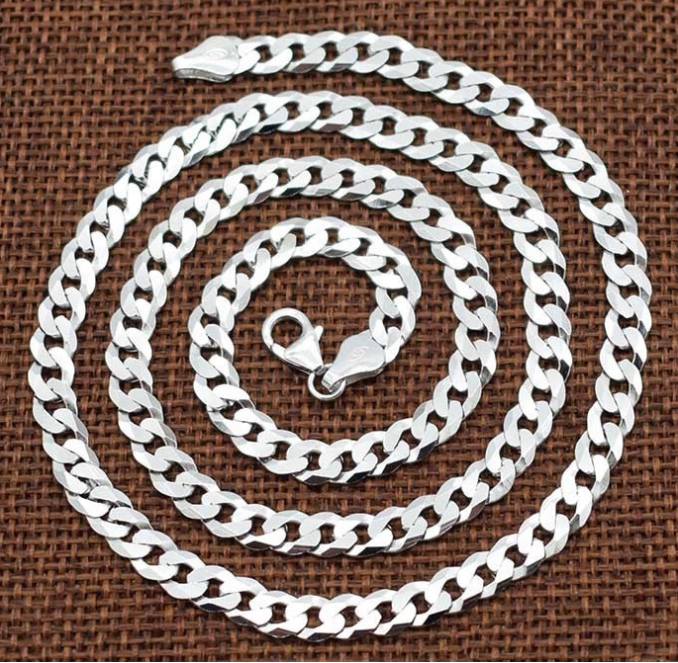 925 sterling silver curb necklace 7mm