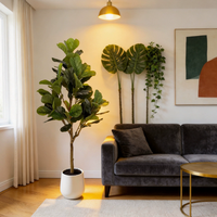 FLOWORLD Langlebiger Immergrüner Geigenblatt-Feigenbaum 1,83 m Hoch Künstlicher Metalltopf 183 cm H x 35 cm T Innen-/Außendekoration