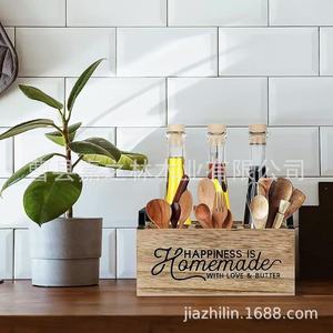 Boîte de rangement pour couverts de cuisine en bois, compartimentée, organisateur en bois massif, support de rangement pour articles divers de bureau, rectangle, multifonction - Product Image 5