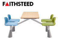 Ensemble table et chaises de cantine 4 places, table de cafétéria intégrée pour le personnel avec structure robuste